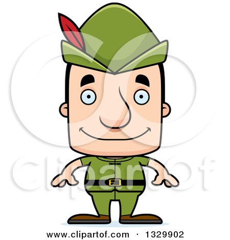Clipart of a Cartoon Happy Block Headed White Robin Hood Man - Royalty Free Vector Illustration by Cory Thoman