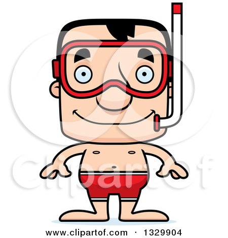 Clipart of a Cartoon Happy Block Headed White Man in Snorkel Gear - Royalty Free Vector Illustration by Cory Thoman