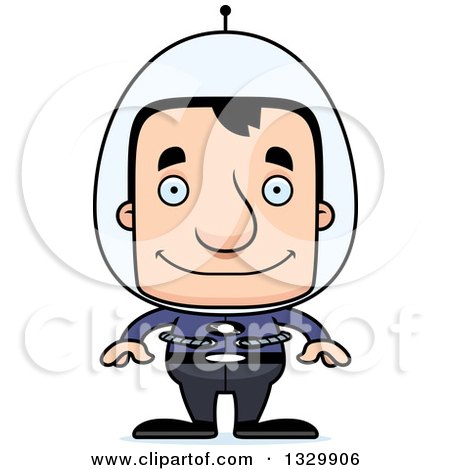 Clipart of a Cartoon Happy Block Headed Futuristic White Space Man - Royalty Free Vector Illustration by Cory Thoman