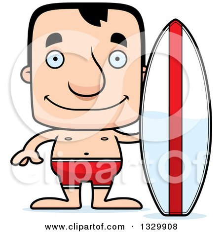Clipart of a Cartoon Happy Block Headed White Man Surfer - Royalty Free Vector Illustration by Cory Thoman