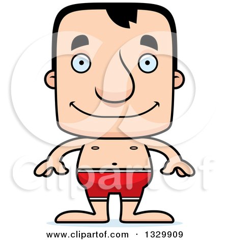 Clipart of a Cartoon Happy Block Headed White Man Swimmer - Royalty Free Vector Illustration by Cory Thoman