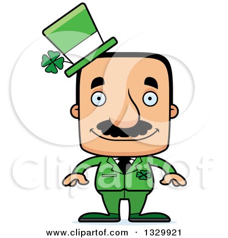 Clipart of a Cartoon Happy Block Headed Hispanic St Patricks Day Man with a Mustache - Royalty Free Vector Illustration by Cory Thoman