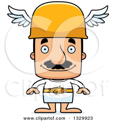 Clipart of a Cartoon Happy Block Headed Hispanic Hermes Man with a Mustache - Royalty Free Vector Illustration by Cory Thoman
