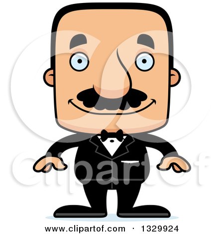 Clipart of a Cartoon Happy Block Headed Hispanic Groom Man with a Mustache - Royalty Free Vector Illustration by Cory Thoman