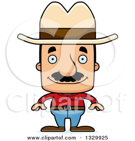 Clipart of a Cartoon Happy Block Headed Hispanic Cowboy Man with a Mustache - Royalty Free Vector Illustration by Cory Thoman