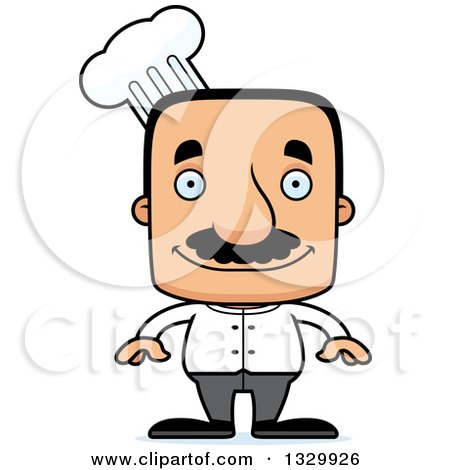Clipart of a Cartoon Happy Block Headed Hispanic Chef Man with a Mustache - Royalty Free Vector Illustration by Cory Thoman