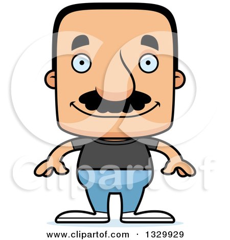 Clipart of a Cartoon Happy Block Headed Casual Hispanic Man with a Mustache - Royalty Free Vector Illustration by Cory Thoman