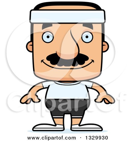 Clipart of a Cartoon Happy Block Headed Fit Hispanic Man with a Mustache - Royalty Free Vector Illustration by Cory Thoman