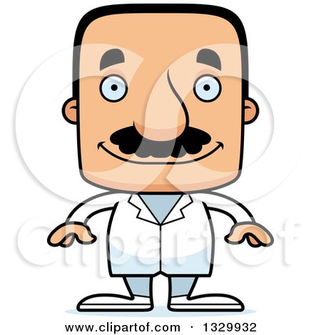 Clipart of a Cartoon Happy Block Headed Hispanic Doctor Man with a Mustache - Royalty Free Vector Illustration by Cory Thoman
