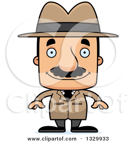 Clipart of a Cartoon Happy Block Headed Hispanic Detective Man with a Mustache - Royalty Free Vector Illustration by Cory Thoman