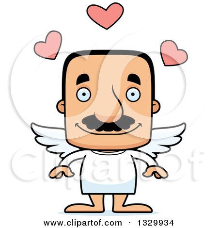 Clipart of a Cartoon Happy Block Headed Hispanic Cupid Man with a Mustache - Royalty Free Vector Illustration by Cory Thoman