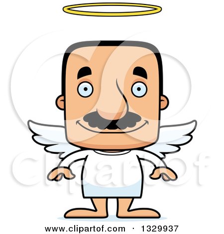 Clipart of a Cartoon Happy Block Headed Hispanic Angel Man with a Mustache - Royalty Free Vector Illustration by Cory Thoman