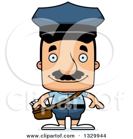 Clipart of a Cartoon Happy Block Headed Hispanic Mail Man with a Mustache - Royalty Free Vector Illustration by Cory Thoman