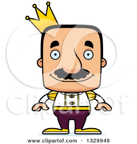 Clipart of a Cartoon Happy Block Headed Hispanic Prince Man with a Mustache - Royalty Free Vector Illustration by Cory Thoman