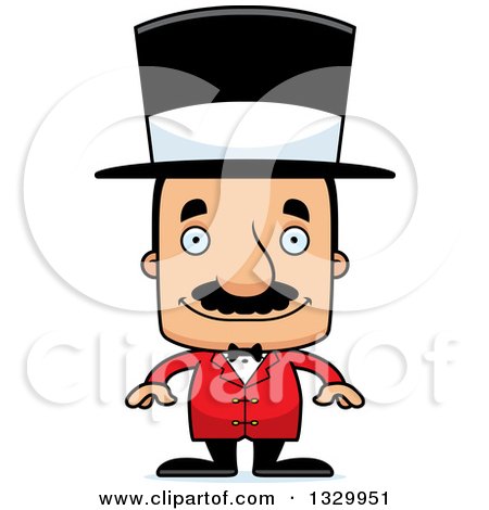 Clipart of a Cartoon Happy Block Headed Hispanic Circus Ringmaster Man with a Mustache - Royalty Free Vector Illustration by Cory Thoman