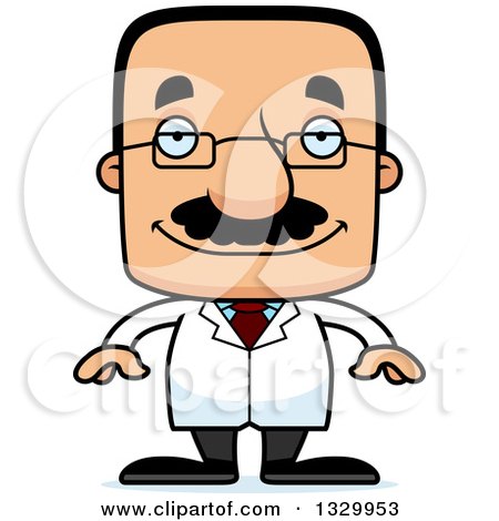 Clipart of a Cartoon Happy Block Headed Hispanic Scientist Man with a Mustache - Royalty Free Vector Illustration by Cory Thoman