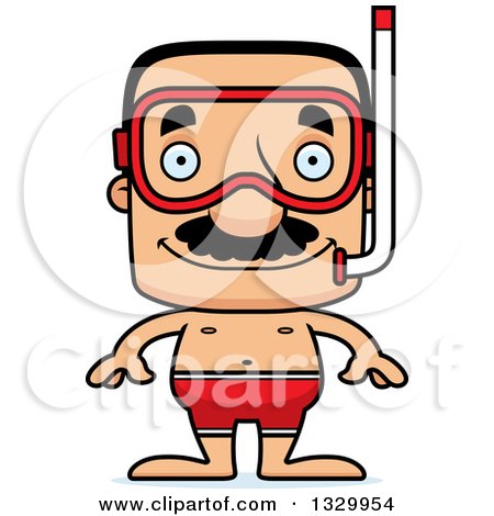 Clipart of a Cartoon Happy Block Headed Hispanic Snorkel Man with a Mustache - Royalty Free Vector Illustration by Cory Thoman