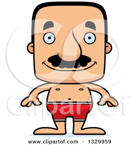Clipart of a Cartoon Happy Block Headed Hispanic Swimmer Man with a Mustache - Royalty Free Vector Illustration by Cory Thoman