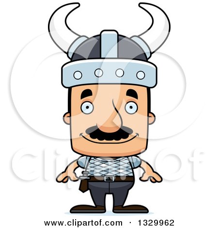 Clipart of a Cartoon Happy Block Headed Hispanic Viking Man with a Mustache - Royalty Free Vector Illustration by Cory Thoman