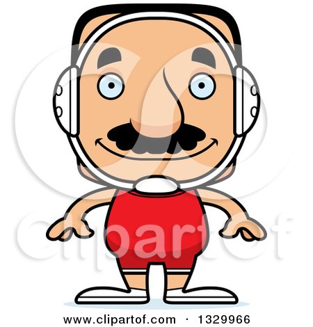 Clipart of a Cartoon Happy Block Headed Hispanic Wrestler Man with a Mustache - Royalty Free Vector Illustration by Cory Thoman