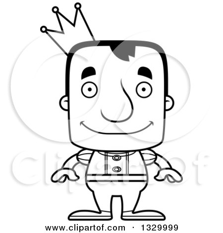 Lineart Clipart of a Cartoon Black and White Happy Block Headed White Man Prince - Royalty Free Outline Vector Illustration by Cory Thoman