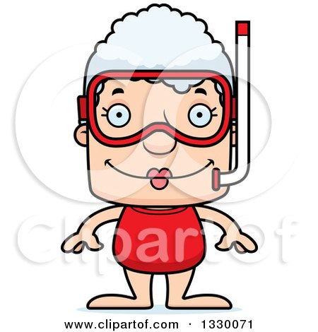 Clipart of a Cartoon Happy Block Headed White Senior Woman in Snorkel Gear - Royalty Free Vector Illustration by Cory Thoman