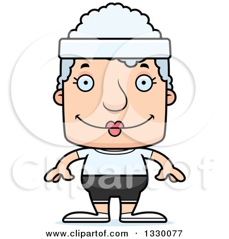 Clipart of a Cartoon Happy Block Headed Fit White Senior Woman - Royalty Free Vector Illustration by Cory Thoman