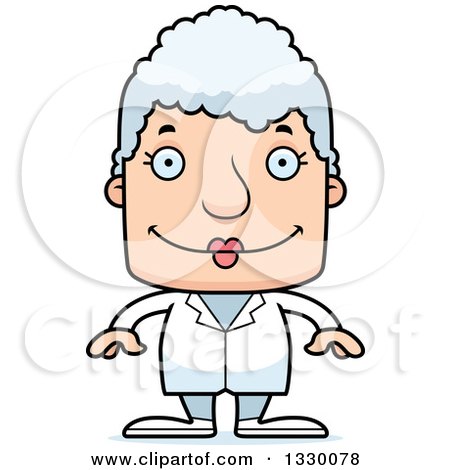 Clipart of a Cartoon Happy Block Headed White Senior Woman Doctor - Royalty Free Vector Illustration by Cory Thoman