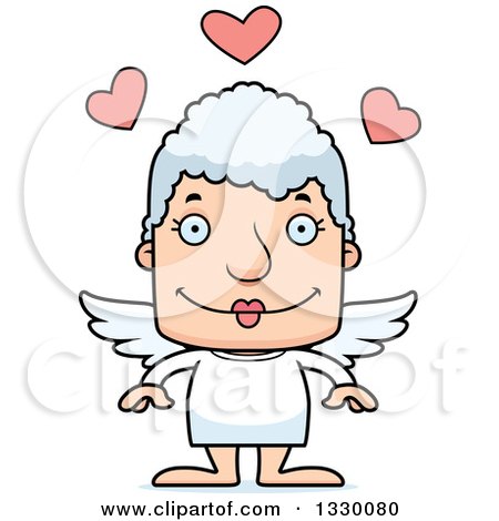 Clipart of a Cartoon Happy Block Headed White Senior Woman Cupid - Royalty Free Vector Illustration by Cory Thoman