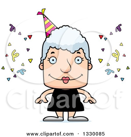 Clipart of a Cartoon Happy Block Headed White Party Senior Woman - Royalty Free Vector Illustration by Cory Thoman