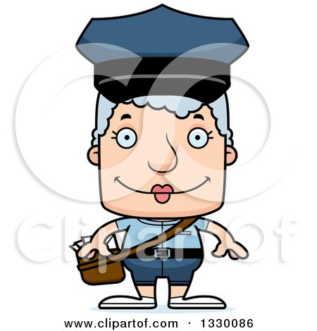 Clipart of a Cartoon Happy Block Headed White Senior Mail Woman - Royalty Free Vector Illustration by Cory Thoman