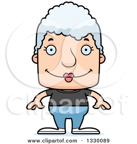 Clipart of a Cartoon Happy Block Headed White Casual Senior Woman - Royalty Free Vector Illustration by Cory Thoman