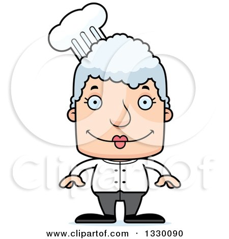 Clipart of a Cartoon Happy Block Headed White Senior Woman Chef - Royalty Free Vector Illustration by Cory Thoman