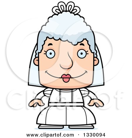 Clipart of a Cartoon Happy Block Headed White Senior Woman Bride - Royalty Free Vector Illustration by Cory Thoman