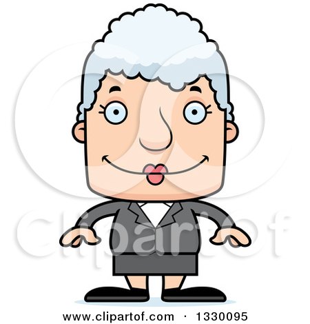 Clipart of a Cartoon Happy Block Headed White Senior Business Woman - Royalty Free Vector Illustration by Cory Thoman