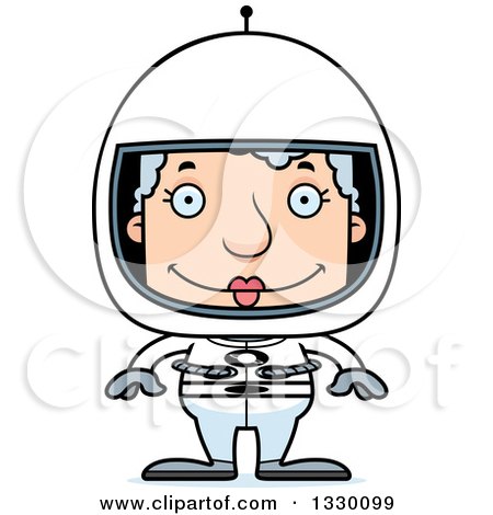Clipart of a Cartoon Happy Block Headed White Senior Woman Astronaut - Royalty Free Vector Illustration by Cory Thoman