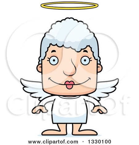 Clipart of a Cartoon Happy Block Headed White Senior Woman Angel - Royalty Free Vector Illustration by Cory Thoman