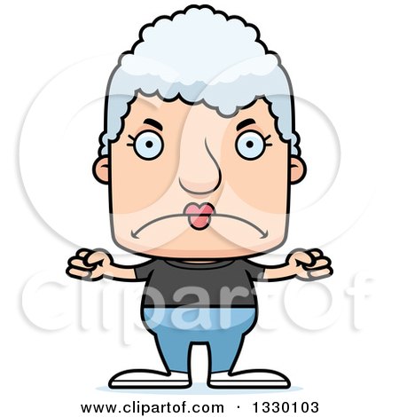 Clipart of a Cartoon Mad Block Headed White Casual Senior Woman - Royalty Free Vector Illustration by Cory Thoman