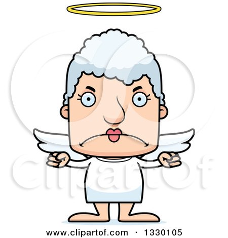 Clipart of a Cartoon Mad Block Headed White Senior Woman Angel - Royalty Free Vector Illustration by Cory Thoman