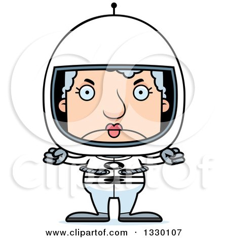 Clipart of a Cartoon Mad Block Headed White Senior Woman Astronaut - Royalty Free Vector Illustration by Cory Thoman