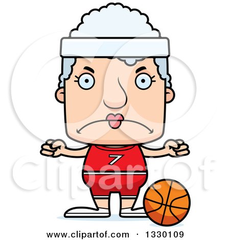 Clipart of a Cartoon Mad Block Headed White Senior Woman Basketball Player - Royalty Free Vector Illustration by Cory Thoman