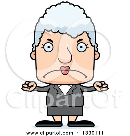 Clipart of a Cartoon Mad Block Headed White Senior Business Woman - Royalty Free Vector Illustration by Cory Thoman