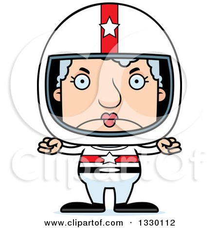 Clipart of a Cartoon Mad Block Headed White Senior Woman Race Car Driver - Royalty Free Vector Illustration by Cory Thoman