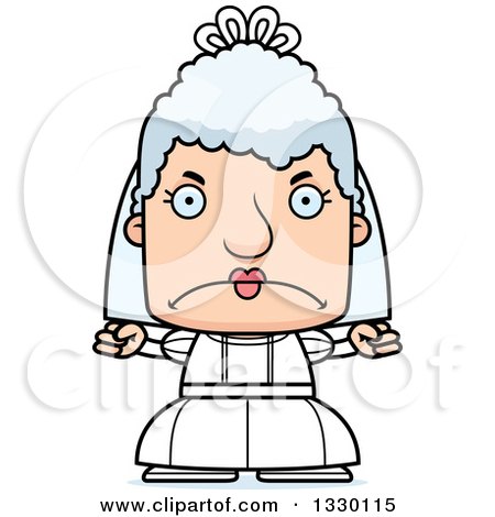 Clipart of a Cartoon Mad Block Headed White Senior Woman Bride - Royalty Free Vector Illustration by Cory Thoman