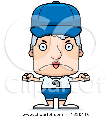 Clipart of a Cartoon Mad Block Headed White Senior Woman Sports Coach - Royalty Free Vector Illustration by Cory Thoman