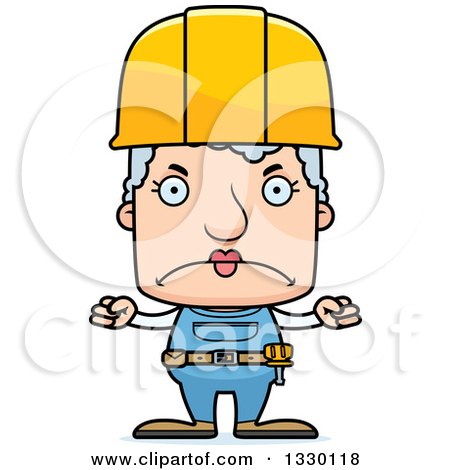 Clipart of a Cartoon Mad Block Headed White Senior Woman Construction Worker - Royalty Free Vector Illustration by Cory Thoman