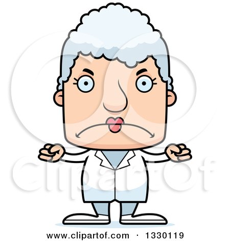 Clipart of a Cartoon Mad Block Headed White Senior Woman Doctor - Royalty Free Vector Illustration by Cory Thoman