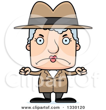 Clipart of a Cartoon Mad Block Headed White Senior Woman Detective - Royalty Free Vector Illustration by Cory Thoman