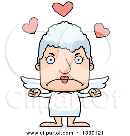 Clipart of a Cartoon Mad Block Headed White Senior Woman Cupid - Royalty Free Vector Illustration by Cory Thoman