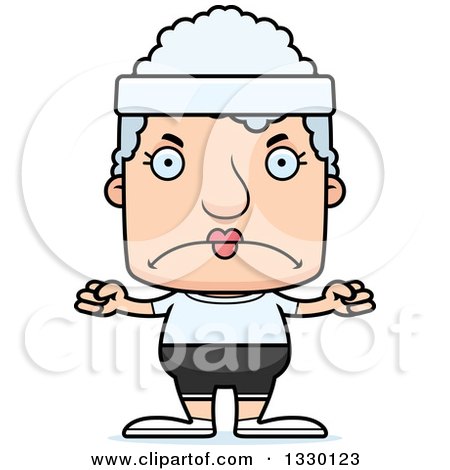Clipart of a Cartoon Mad Block Headed Fit White Senior Woman - Royalty Free Vector Illustration by Cory Thoman